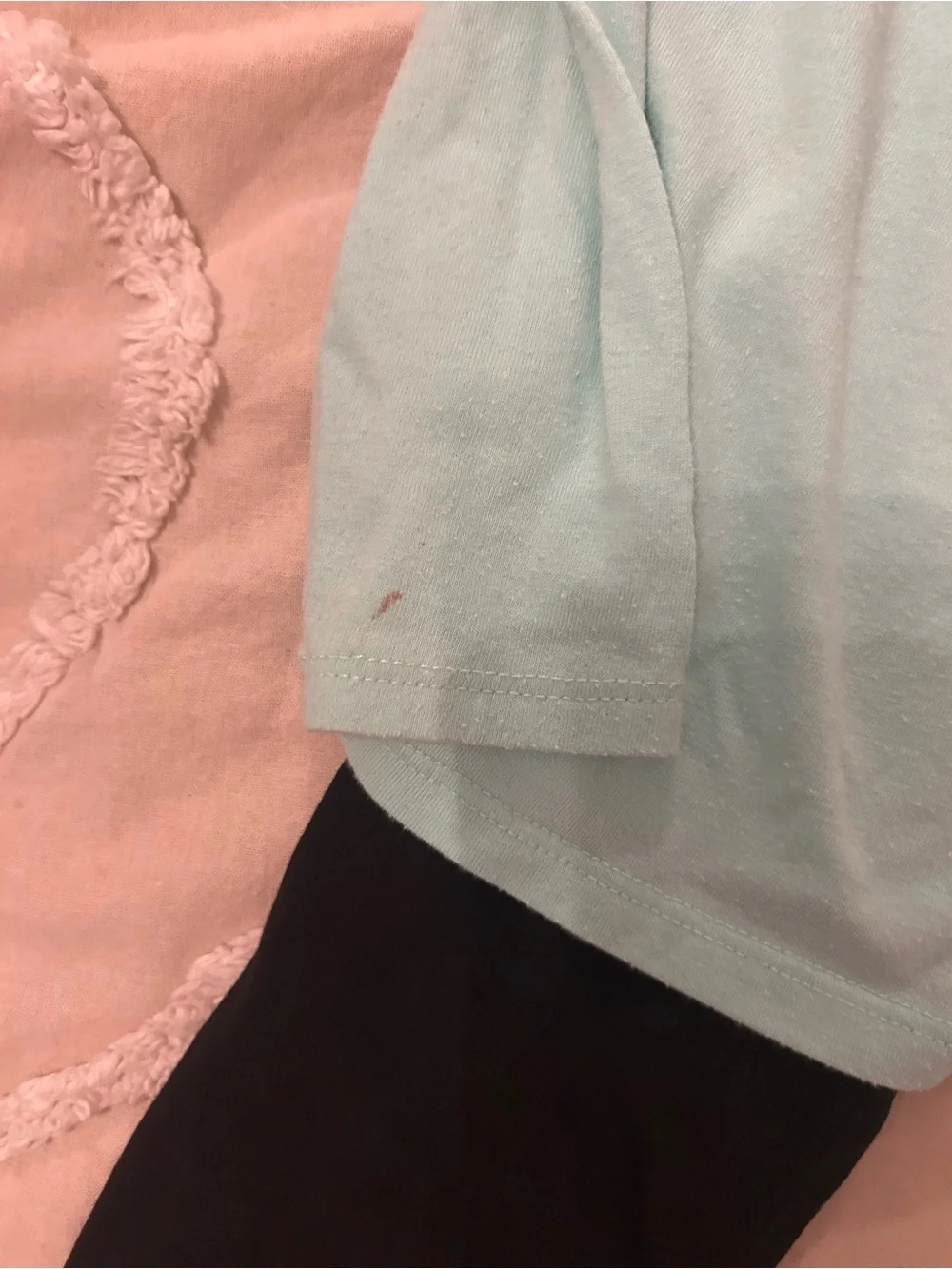 Cat & Jack Mint Green Ruffle Shoulder Long-Sleeve Top and black leggings